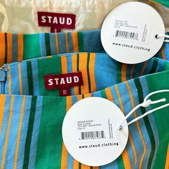 STAUD Rigina Top and Oscar Shorts 2 Piece Set Linen Colorful Stripes NWT 8 10 - Picture 6 of 6